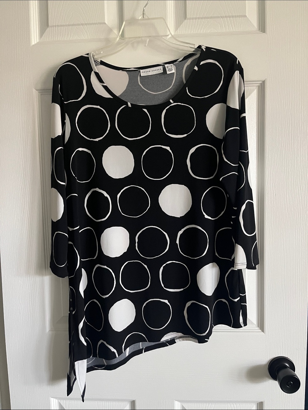 Susan Graver Black Tunic with White Circle Print